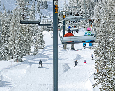 Chair Lift with Boarders and Skiers Below