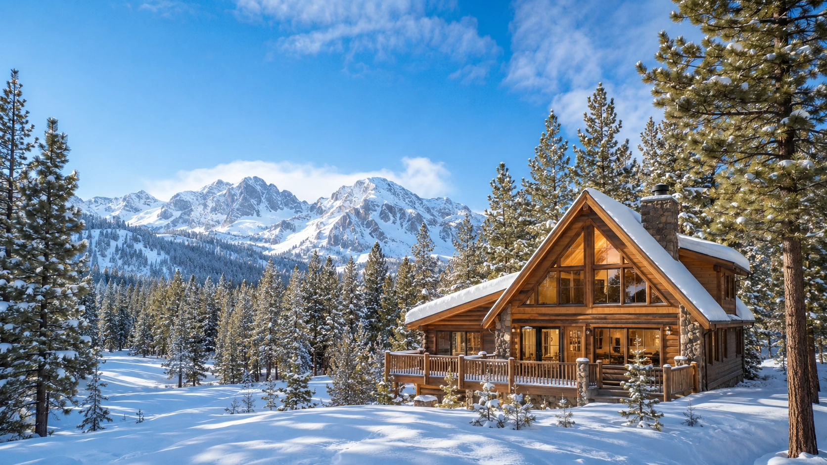 Mammoth Lakes cabin rental with snowy mountain views